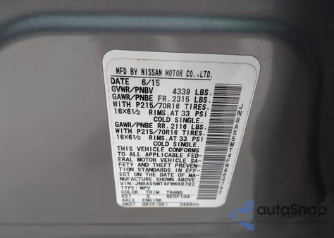 2015 Nissan Rogue Select S z USA, uszkodzony, nr VIN JN8AS5MT4FW668782